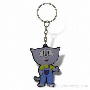 PVC Keychain with 2D Logos and Metal Key Ring, Customized Designs are Welcome